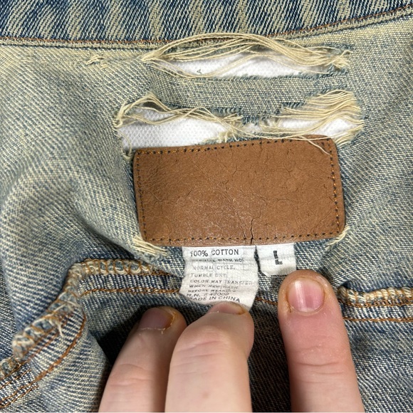 Vintage Lucky Star Denim Trucker Jacket Mens Large Distressed Grunge Rock 90s - Picture 2 of 9